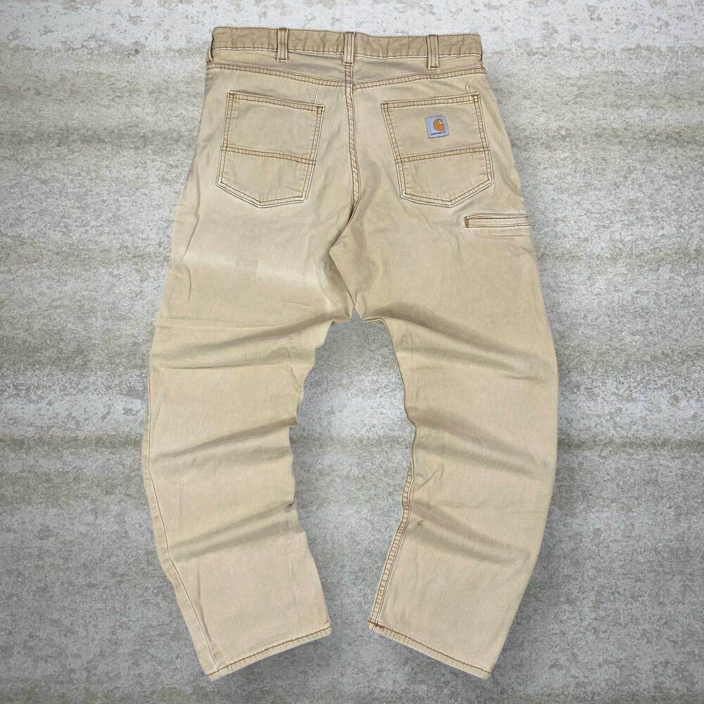 Vintage 90s Carhartt Carpenter Pants 36x32 Relaxed Fit Tan Canvas Dungarees